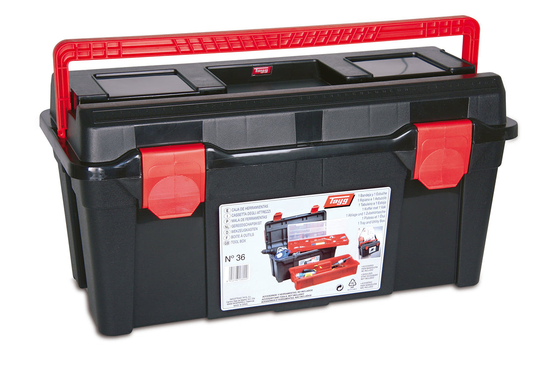 Tayg 136009 Werkzeugkasten aus Kunststoff Nr.36 Werkzeugkoffer No 36/580 x 285 x 290 mm/schwarz-rot