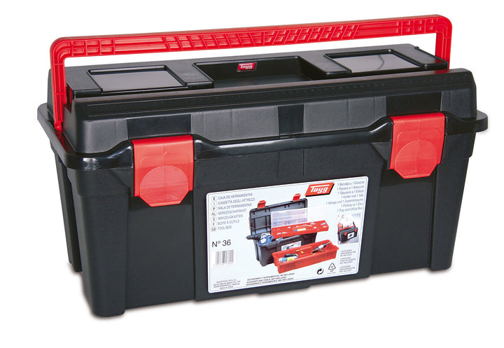Tayg 136009 Werkzeugkasten aus Kunststoff Nr.36 Werkzeugkoffer No 36/580 x 285 x 290 mm/schwarz-rot
