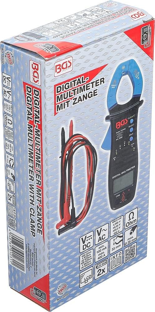 BGS 2202 | Digital-Multimeter mit Zange für Gleich- und Wechselstrom | Zangenampermeter | Sromzange