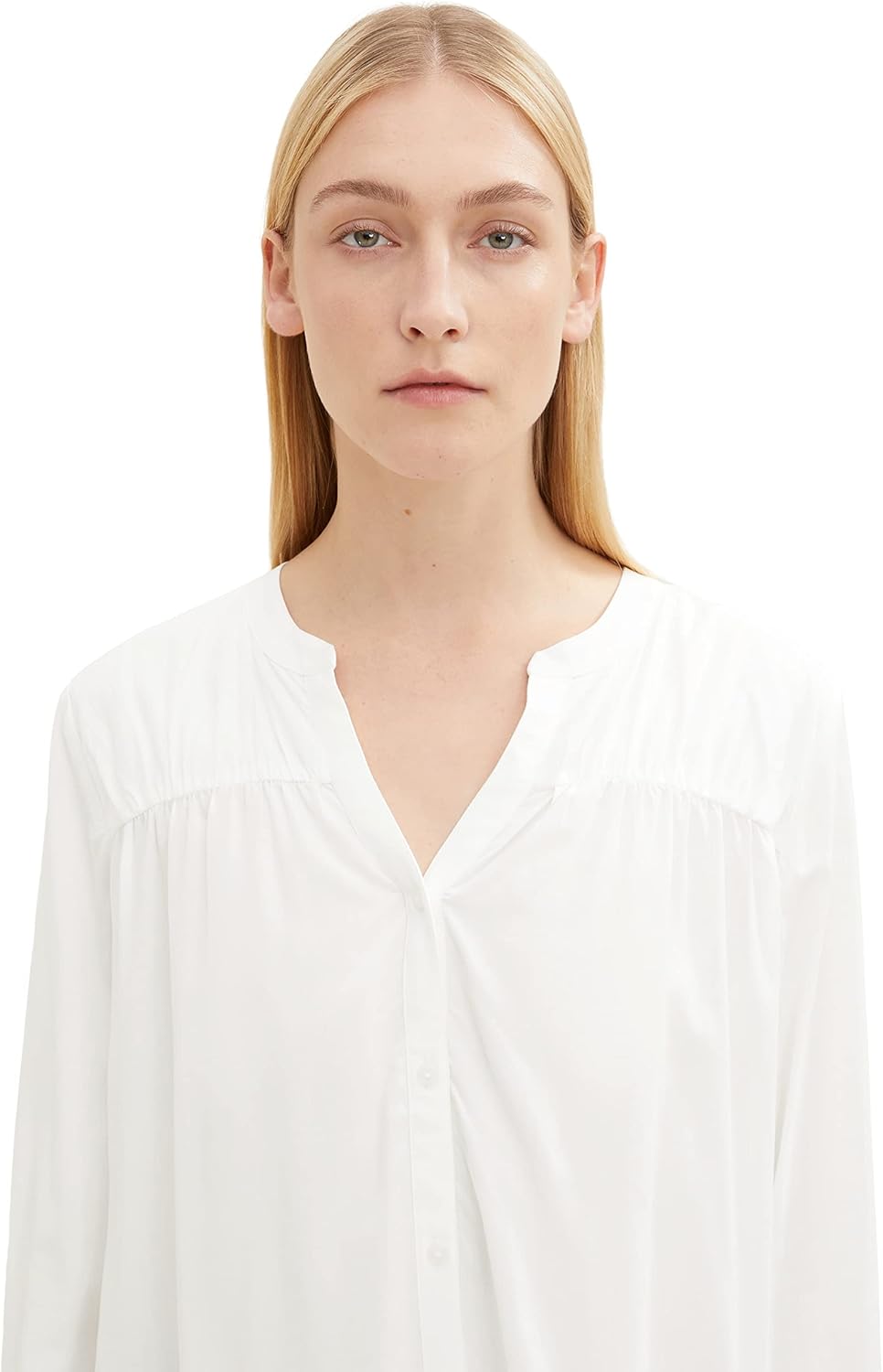 TOM TAILOR Damen Longstyle Bluse mit V-Ausschnitt, 10315 - Whisper White