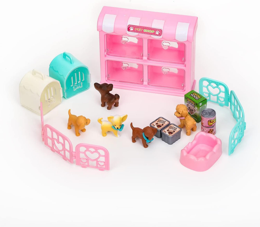 27 Stück Hund Puppenhaus Zubehör, Realistische Hundefiguren Spielzeugset mit Mini Hundefiguren, Hund