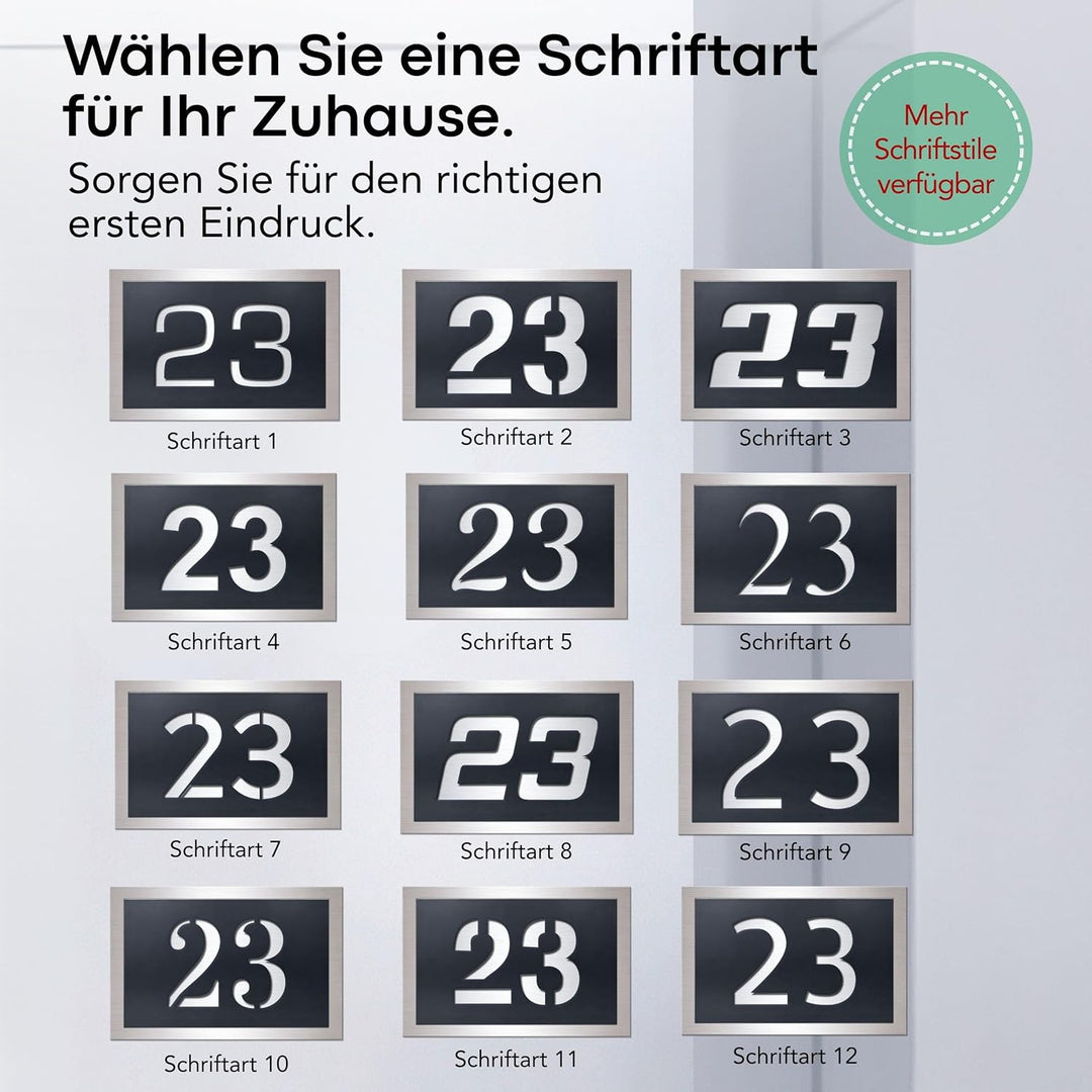 Graviers Design Hausnummer aus V2A Edelstahl 380x264mm - Anthrazit Metallic - Wetterfest Rostfrei In
