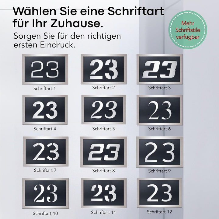 Graviers Design Hausnummer aus V2A Edelstahl 380x264mm - Anthrazit Metallic - Wetterfest Rostfrei In