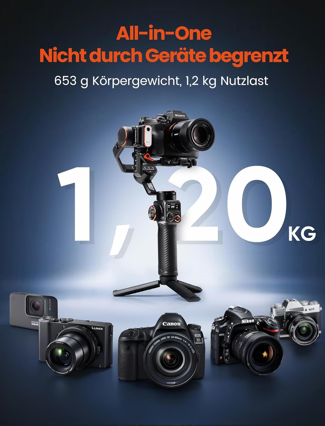 Hohem iSteady MT2 Kit, Gimbal Kamera, 3-Achsen Gimbal Stabilizer für Kamera Spiegellose Action Cam S