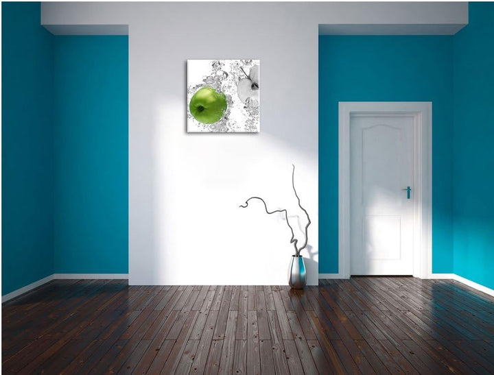 Pixxprint saftig grüne Äpfel im Wasser als Leinwandbild/Grösse: 70x70 cm/Wandbild/Kunstdruck/fertig