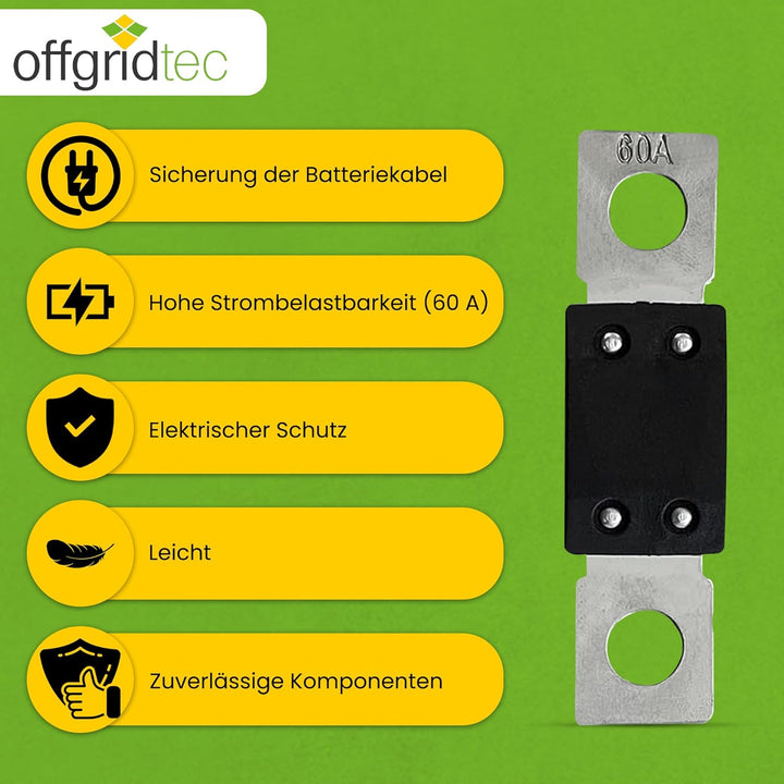 Offgridtec 60A MEGA Sicherung Set für 48V DC Systeme, Hochstrom-Streifen-Sicherungen mit Kupferansch