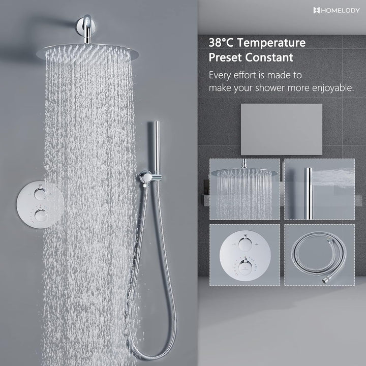 HOMELODY Regendusche Unterputz Duschsystem mit Thermostat,Unterputz Duscharmatur Unterputz Dusche Du