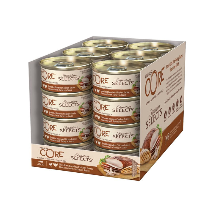Wellness CORE Signature Selects, Katzenfutter nass in Sauce, getreidefrei, hoher Fleischanteil, Shre