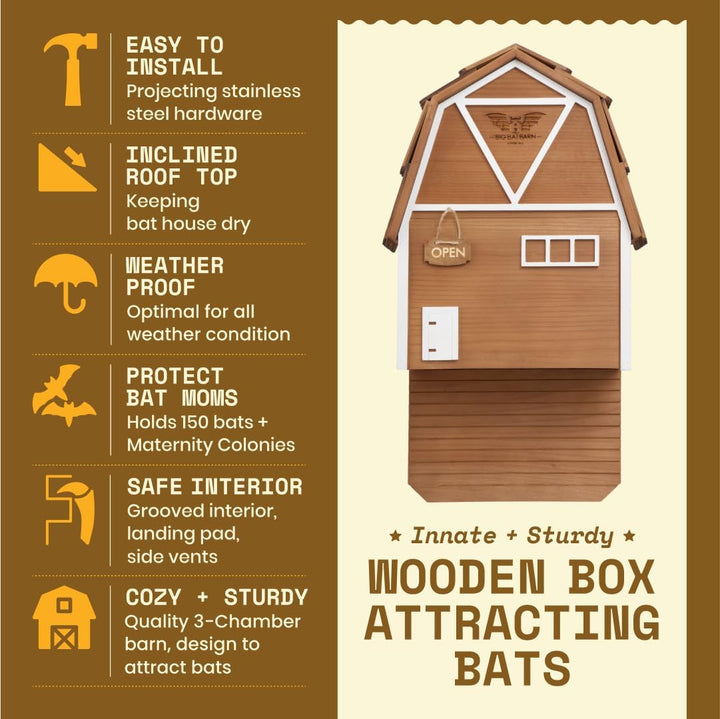 WildYard Big Bat Barn 3-Kammer-Fledermaushaus - Braun, inkl. Montagematerial - Schutz für bis zu 150