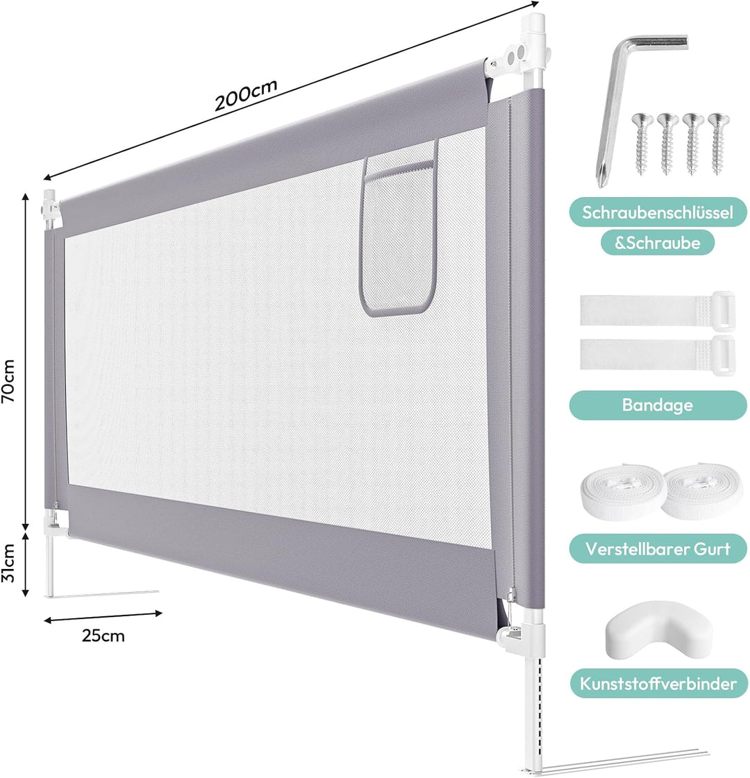 200cm rausfallschutz boxspringbett, Hellgrau (1 Stück) Hellgrau‑200cm, Hellgrau‑200cm