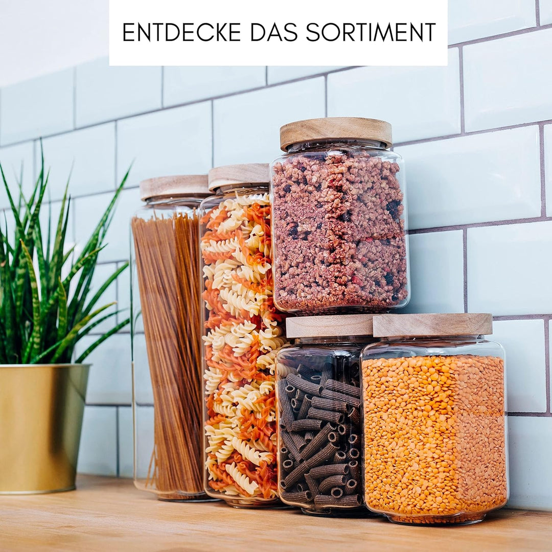 Econovo® Vorratsgläser eckig Set mit Deckel 900ml (3-teilig) aus mundgeblasenem Borosilikatglas, sta