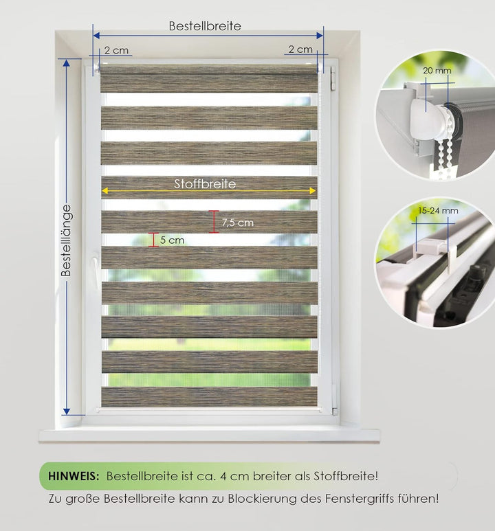 Rikmani Doppelrollo Fensterrollo LUIS Duo-Rollo Klemmfixierung Zebrarollo Seitenzugrollo ohne Bohren