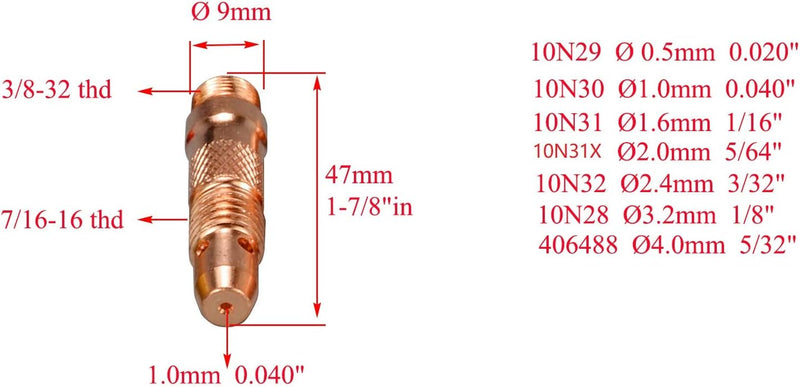 RIVERWELD 2% Lanthaniert WIG Wolfram Elektrode WIG Spannhülsengehäuse für WP-17 WP-18 WP-26 WIG Schw