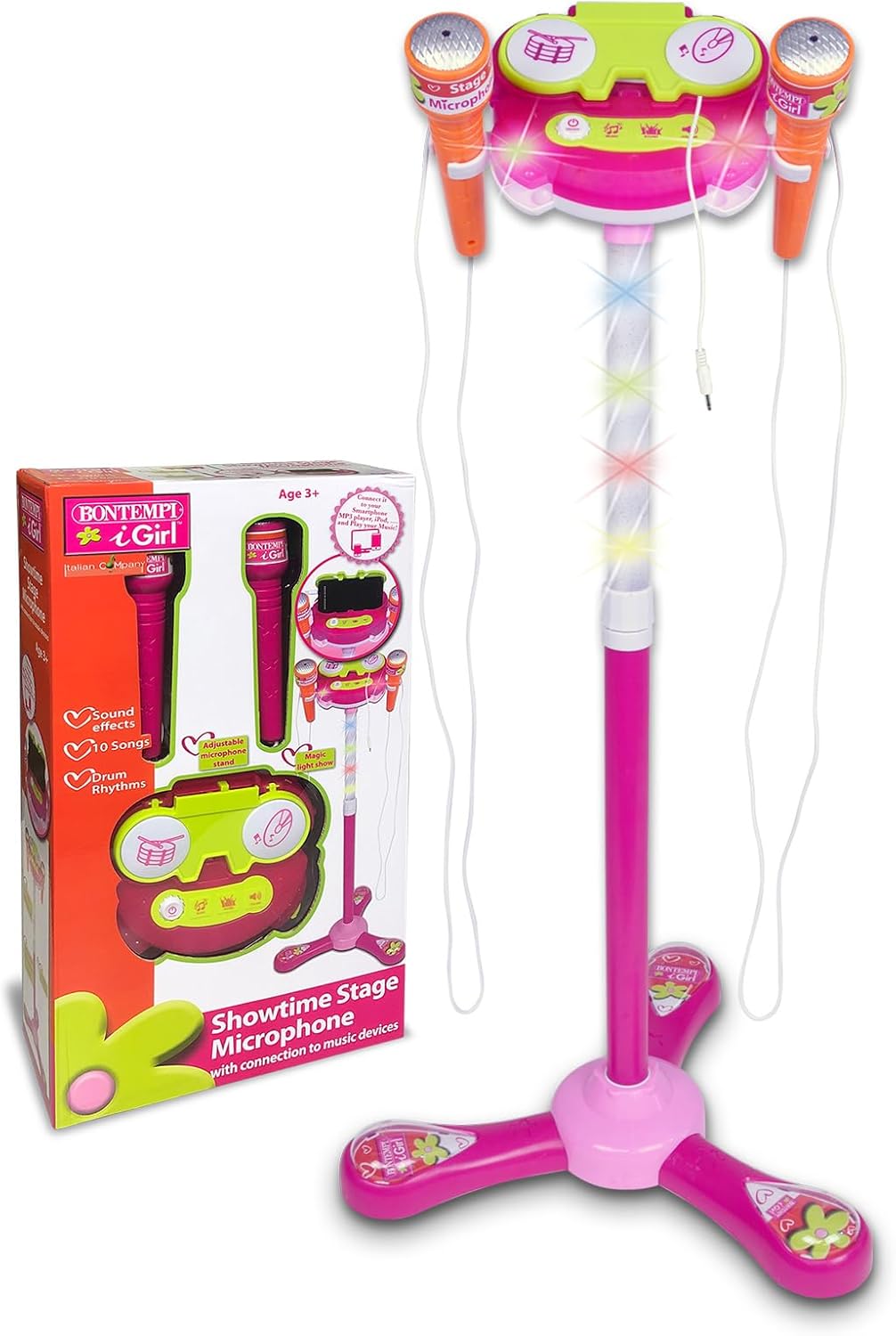 Bontempi 40 1471 TwinStage Mic-Doppeltes Bühnenmikrofon mit MP3-Anschluss für atemberaubende Perform