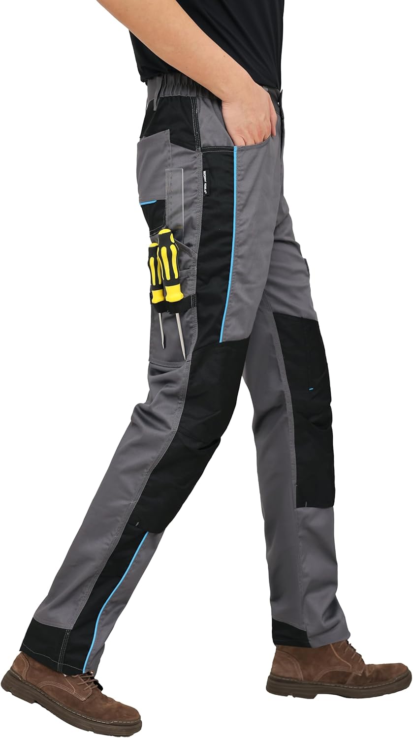 WORK IDEA Herren Stretch-Arbeitshose mit zahlreichen Taschen und Werkzeugtaschen Grau 46, Grau 46