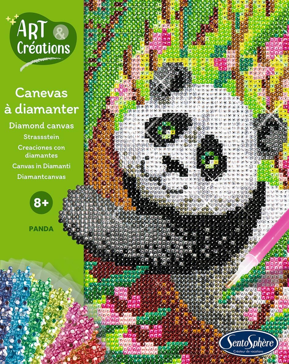 Sentosphère 3920350 Bastelset Strassstein-Bild, Motiv Panda, Kreativ-Set, DIY für Kinder und Erwachs