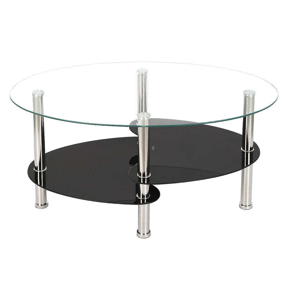 DDMINE Couchtisch, Gehärtetes Glas Wohnzimmertisch, Ovaler Couchtisch mit Rutschfesten Beinen und St
