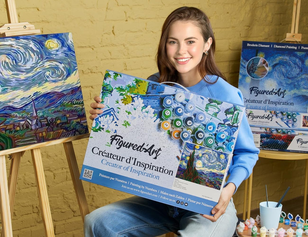 Figured'Art Malen Nach Zahlen Erwachsene Mit Rahmen Van Gogh Sternennacht - Paint by Numbers Basteln