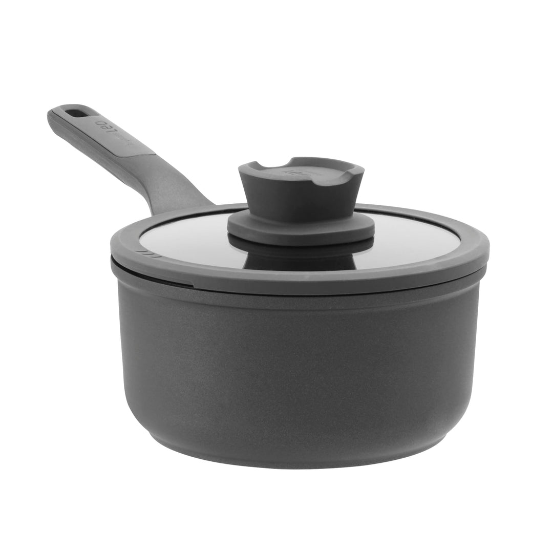 BergHOFF Leo Stone+ Antihaft-Kochtopf (18cm) - Topf induktion - Stielkasserole mit Deckel - Topf gro