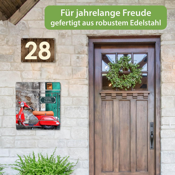 banjado Briefkasten Edelstahl personalisiert 38x43x12cm & 2 Schlüssel - rostfreier Edelstahl Briefka