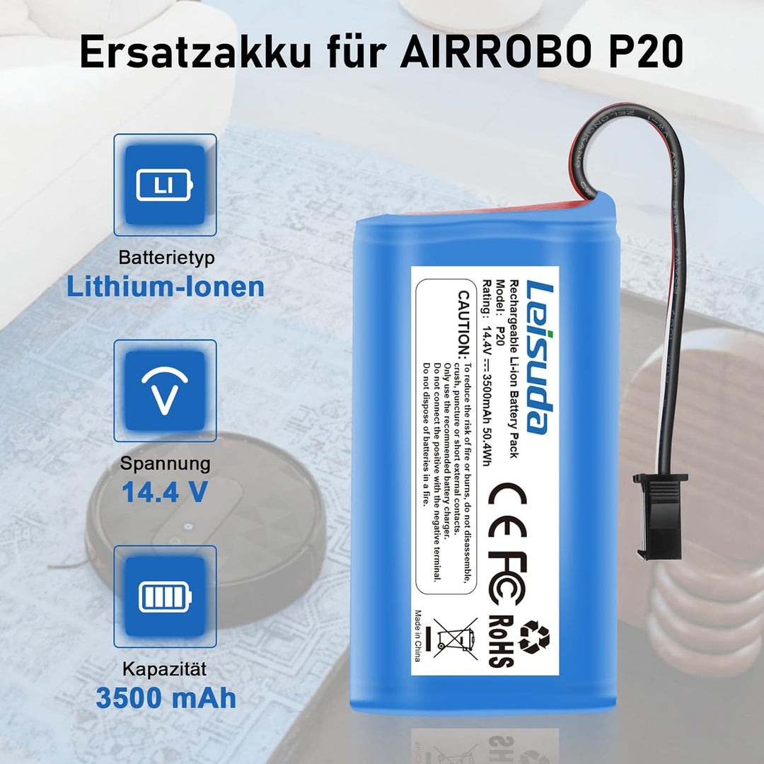 Ersatzakku für AIRROBO P20 Roboterstaubsauger, 14.4 V 3500 mAh Lithium-Ionen-Akku mit Mehreren Schut