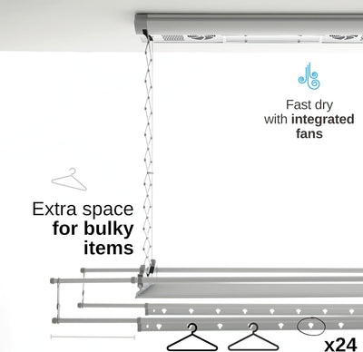 Foxydry Air, Elektrischer Wäscheständer für Wand und Decke mit Ventilator und Fernbedienung, aus Alu