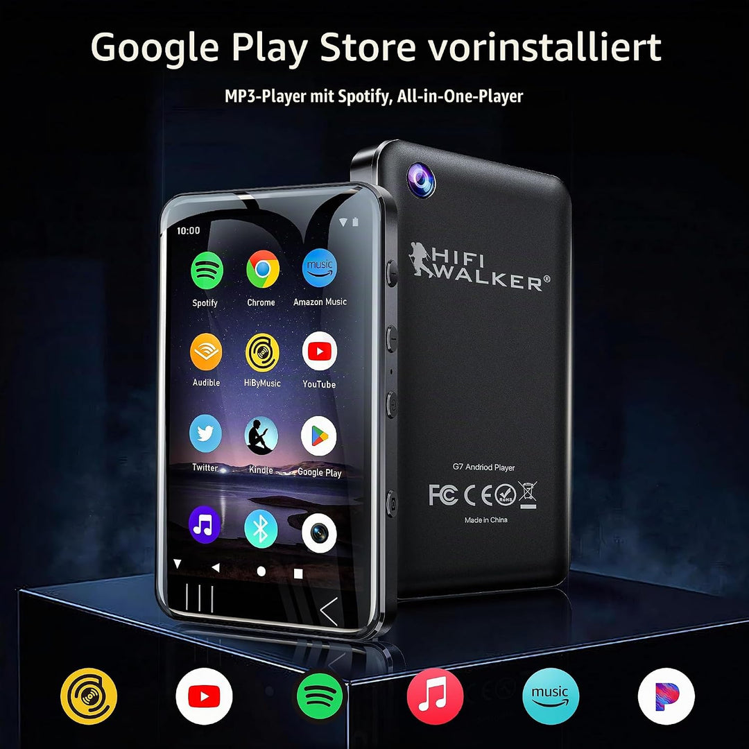HIFI WALKER G7 MP3 Player mit Bluetooth &amp; WLAN, Android 13, 144GB Speicher, 3GB RAM, 4 Zoll Touchscr