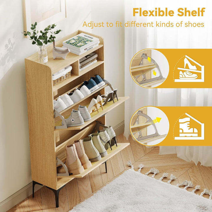 Dripex Schuhschrank, Schuhkipper mit 2 Flip-Schubladen,Schuhregal schmal mit Metallfüssen, verstellb