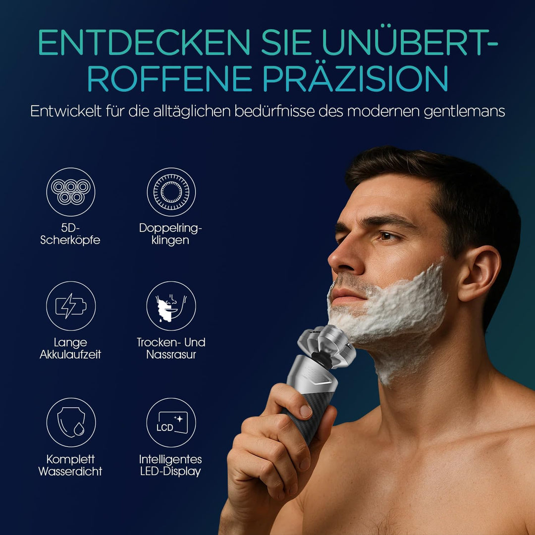 VOYOR Rasierer Herren Elektrisch, 5D-Drehköpfe, Nass- und Trockenrasierer | Elektrorasierer Herren R