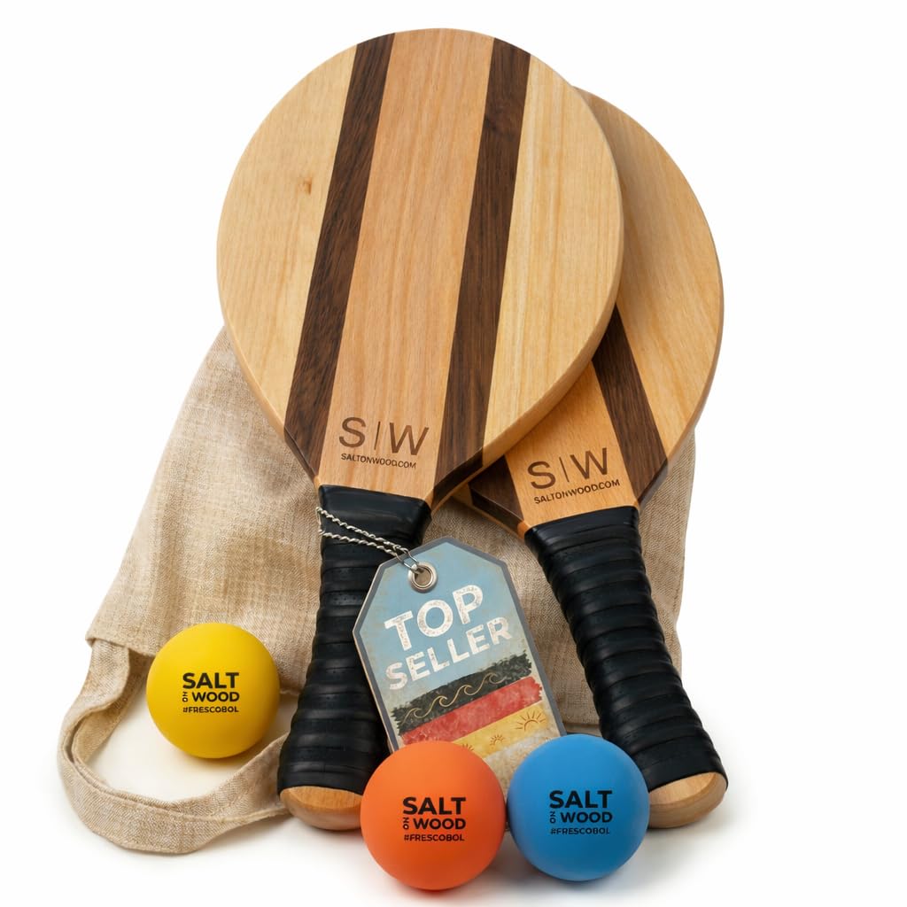 Salt on Wood S|W Frescobol Set | Hochwertige Beachball-Schläger aus Holz extrem schnelle Ballwechsel