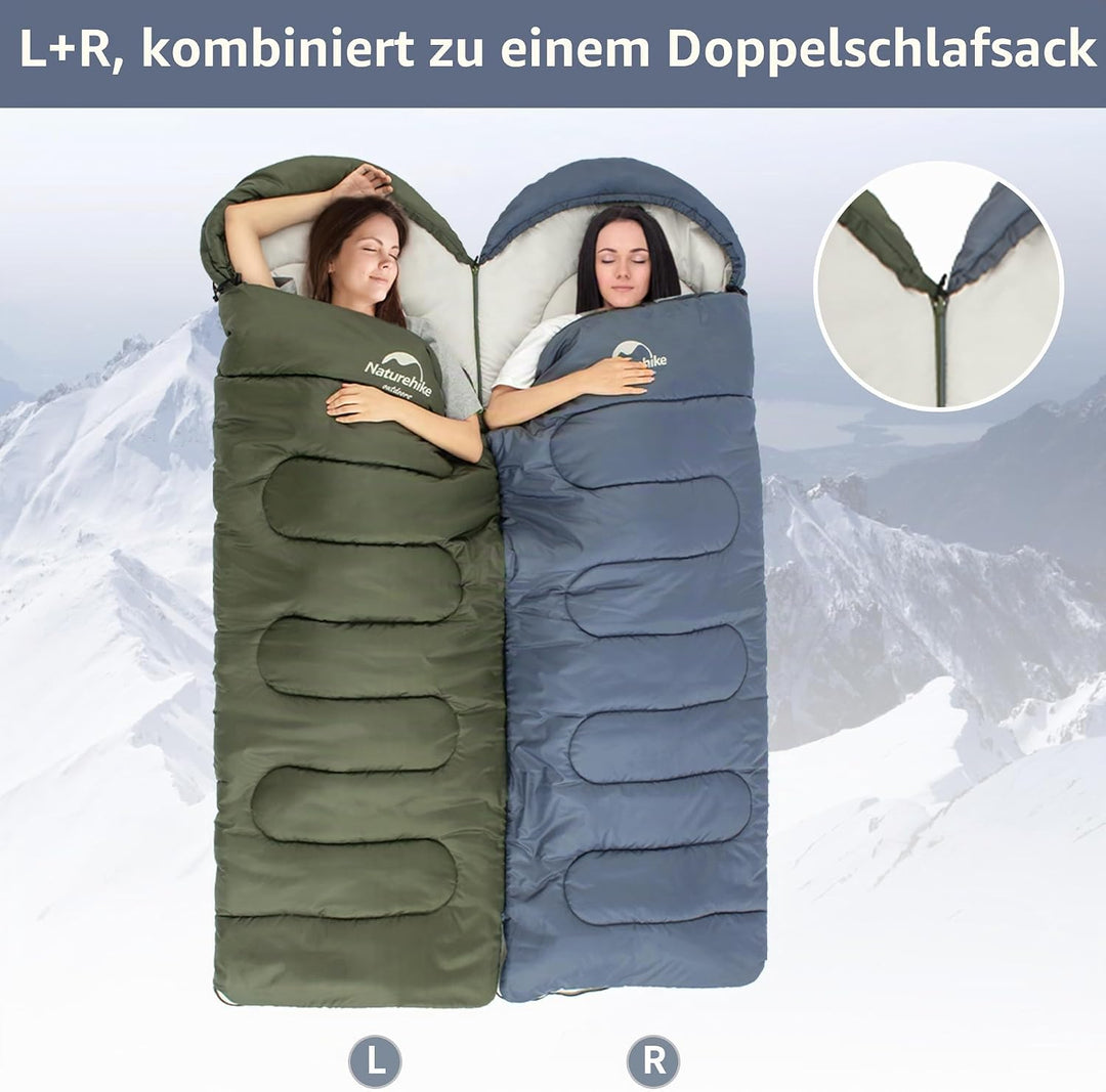 Naturehike Camping Schlafsack in Deckenform mit Kapuze | Geeignet für Alle vier Jahreszeiten, Leicht