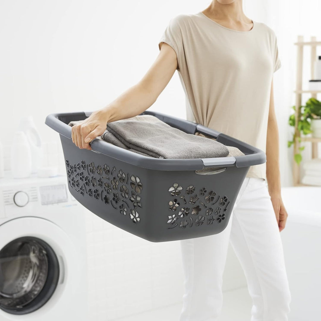 Rotho 3er-Set Wäschekorb Flowers 50l, Kunststoff (PP) BPA-frei, anthrazit, 3x50l, (65,1 x 49 x 26,2
