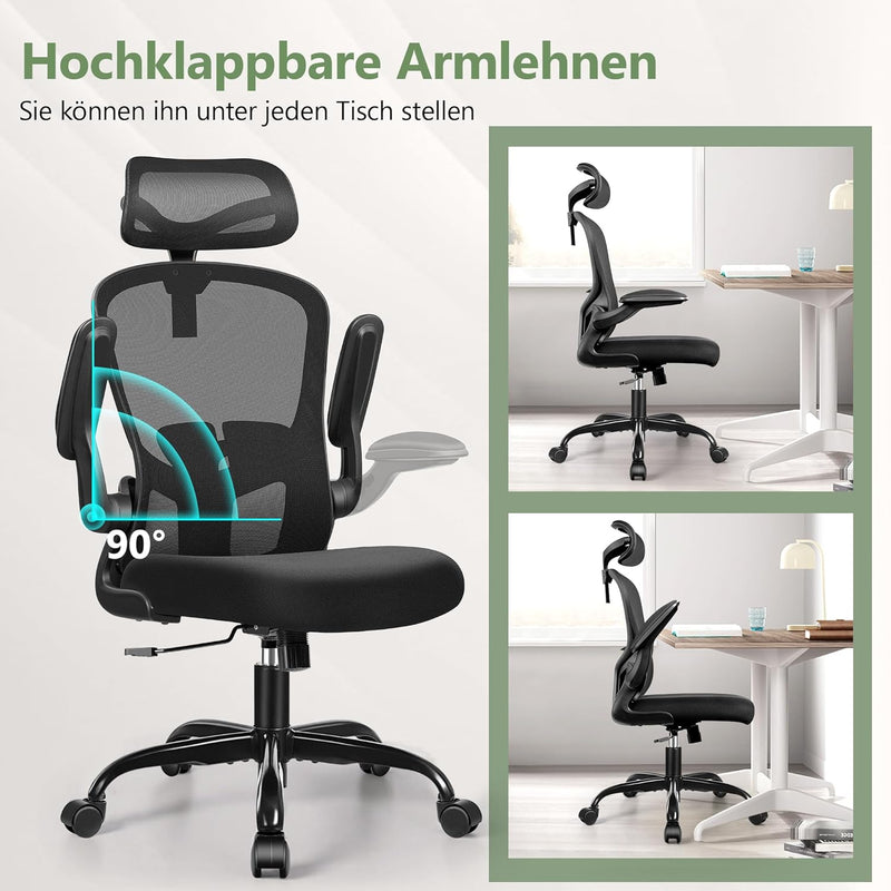 FelixKing Ergonomischer Bürostuhl, Computerstuhl, verstellbare Lendenwirbelstütze, 3D-Kopfstütze und