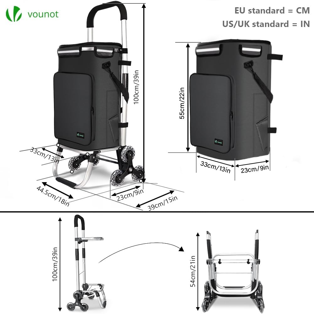 VOUNOT® Aluminium Einkaufstrolley Treppensteiger, 3 in 1 Trolly Einkaufswagen Klappbar, Hackenporsch