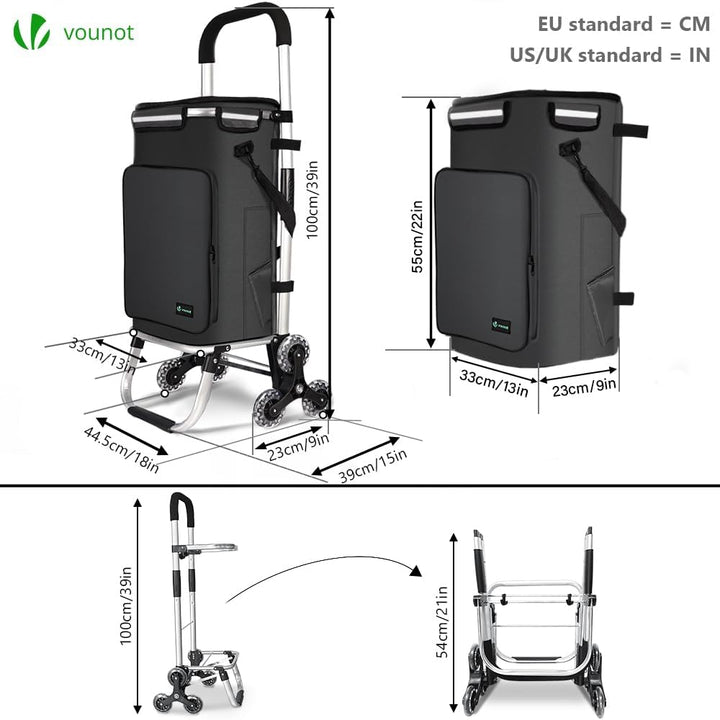 VOUNOT® Aluminium Einkaufstrolley Treppensteiger, 3 in 1 Trolly Einkaufswagen Klappbar, Hackenporsch