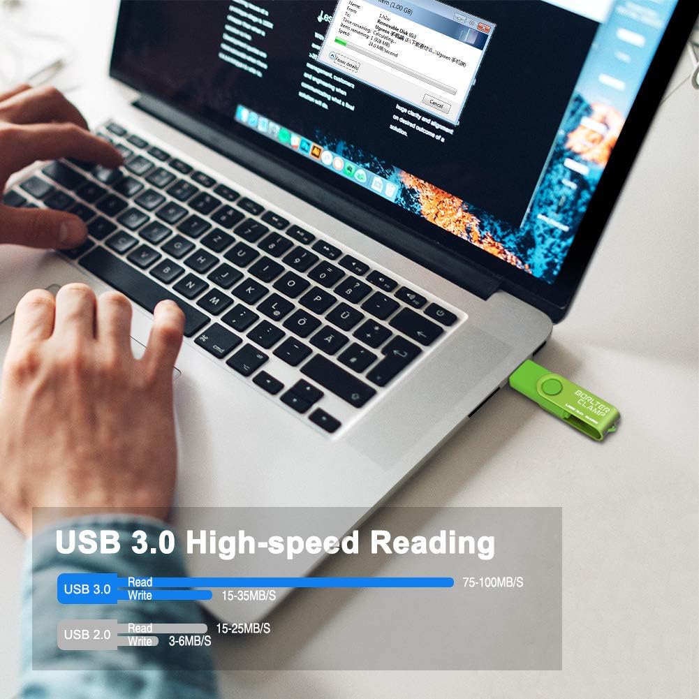 BORLTER CLAMP 256GB USB-Stick 2 in 1 Dual Port USB 3.0 Speicherstick OTG Flash-Laufwerk für Micro-US