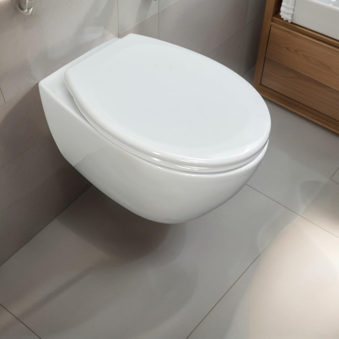WC-Sitz mit Absenkautomatik & Quick-Release Weiss Oval antibakterieller toilettendeckel aus Urea-Dur