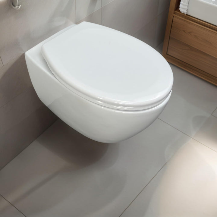WC-Sitz mit Absenkautomatik & Quick-Release Weiss Oval antibakterieller toilettendeckel aus Urea-Dur