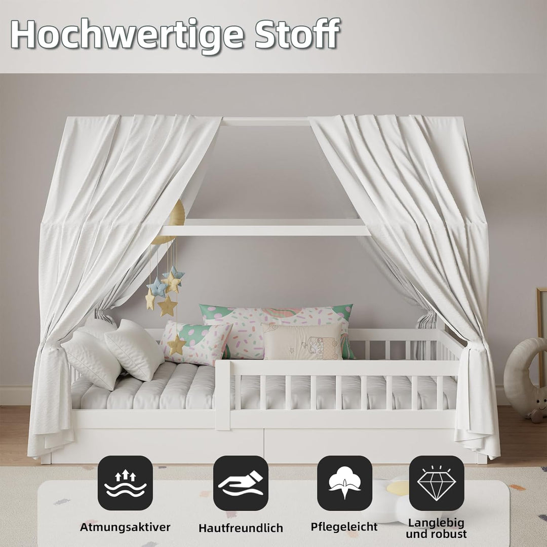 Hausbett Himmel in 5 Farben, 2er Set Betthimmel Hausbett aus weichem Baumwollstoff, Stoffhimmel für