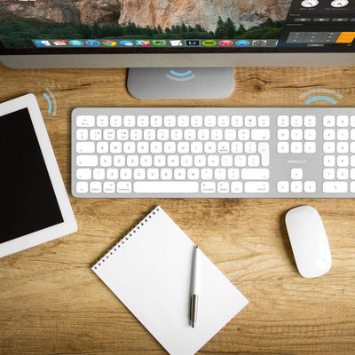 Macally BTWKEYMB-UK, erweiterte Quick-Switch Bluetooth Funk-Tastatur für Mac, PC, iOS und Android, Z