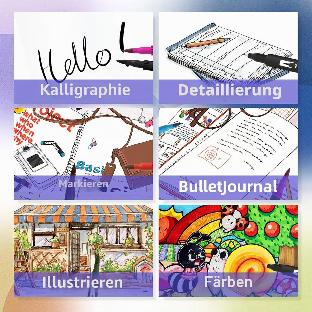 hhhouu 100 Farben Brush Marker Pinselstifte Journal Zubehör Stifte, Doppelspitze Filzstifte für Kind