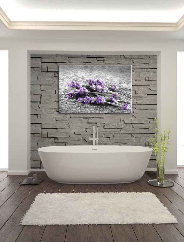 liegender Lavendel auf Stamm schwarz/weiss Format: 100x70 auf Leinwand, XXL riesige Bilder fertig ge