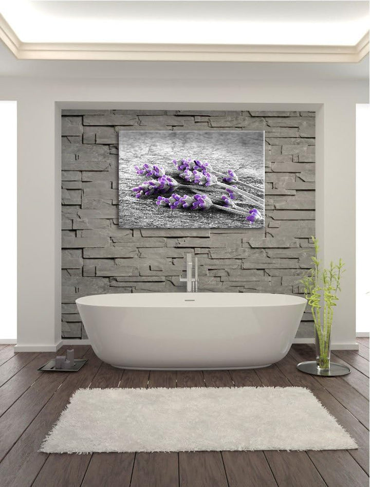 liegender Lavendel auf Stamm schwarz/weiss Format: 100x70 auf Leinwand, XXL riesige Bilder fertig ge