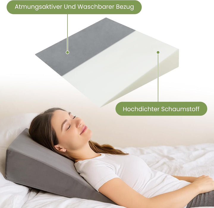 Premium Keilkissen für Bett & Sofa – 2-Zonen-Komfortsystem | Reflux- & Schlafhöherlagerungskissen |