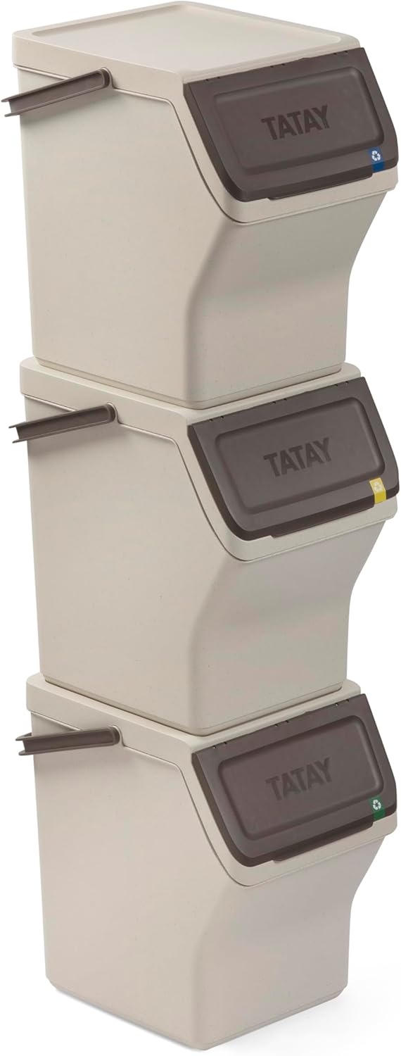 TATAY Mülltrennsystem Küche | 1 Biomülleimer Smart 6L mit Halterung und Schrauben + 3 Easy Waste Rec