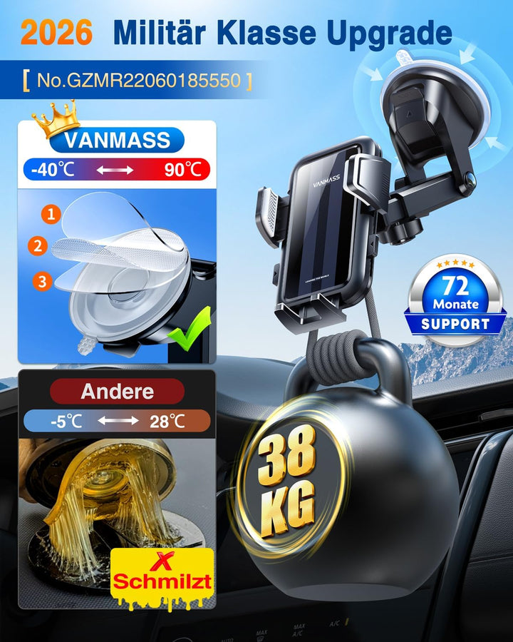 [2022 Pro Version] VANMASS Handyhalterung Auto Saugnapf & Lüftung 4 in 1 [Anti-Vibration] Smartphone