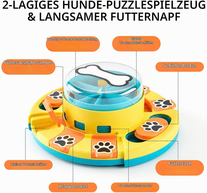 Hundepuzzle-Spielzeug, 2 Ebenen, Slow Feeder, Futterspender für Leckerlis, IQ-Training und Unterhalt
