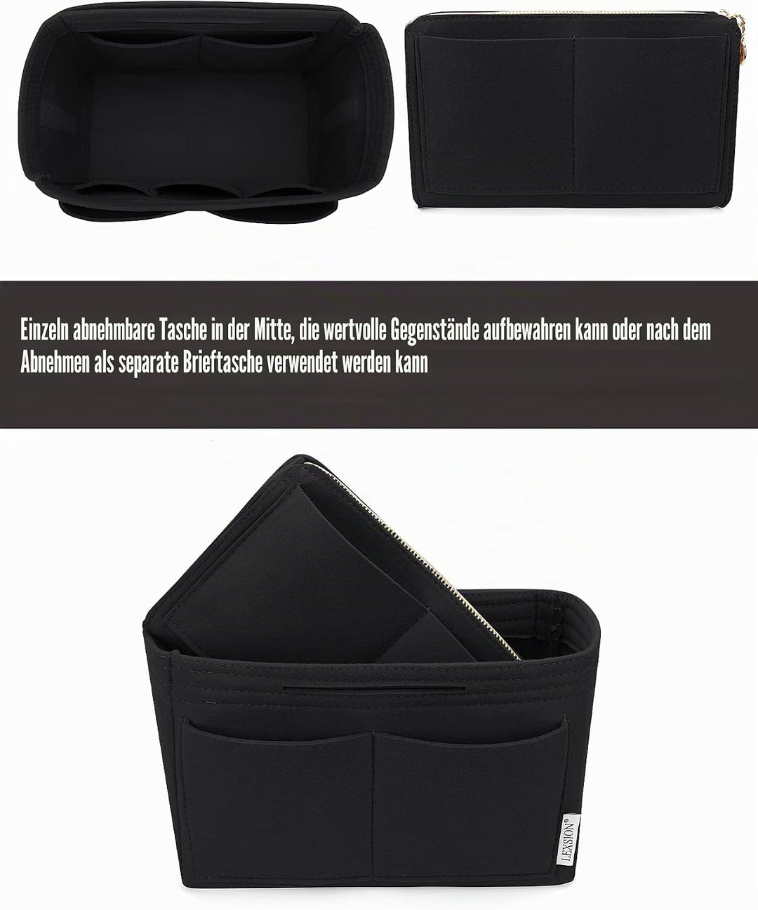 LEXSION Organisatorischer Tascheineinsatz aus Filz mit Reissverschluss, passend für Speedy-Neverfull