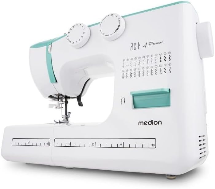MEDION Freiarm-Nähmaschine SM60 (60 Watt, 60 verschiedene Stichmuster mit Knopflöchern, LED Nählicht