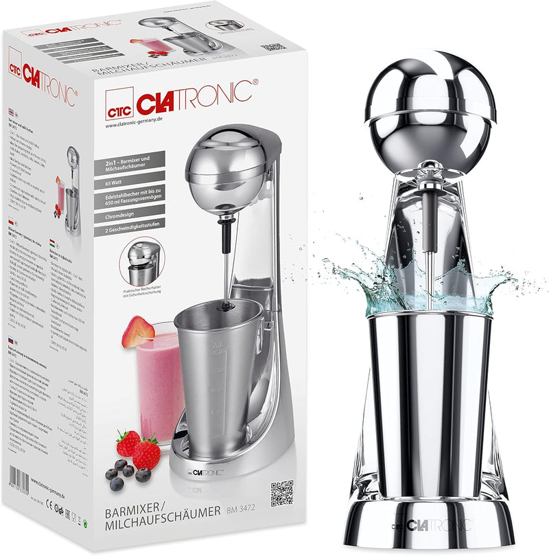 Clatronic® Barmixer u. Milchaufschäumer | Smoothie Maker | 650ml Edelstahlbehälter | praktischer Bec